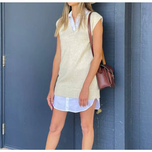 NEW! NAADAM Size Small Cashmere Mixed Media Sleeveless Dress Sand $445 msrp J6-6